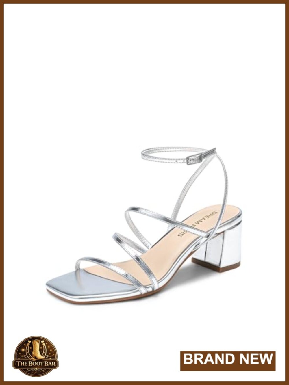 Women Strappy Block Heel Sandals Rhinestone Square Toe